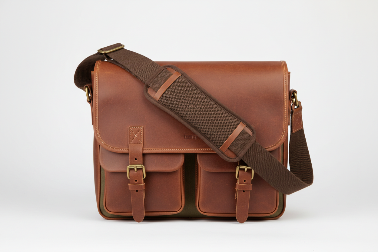 Wide shoulder strap messenger bag