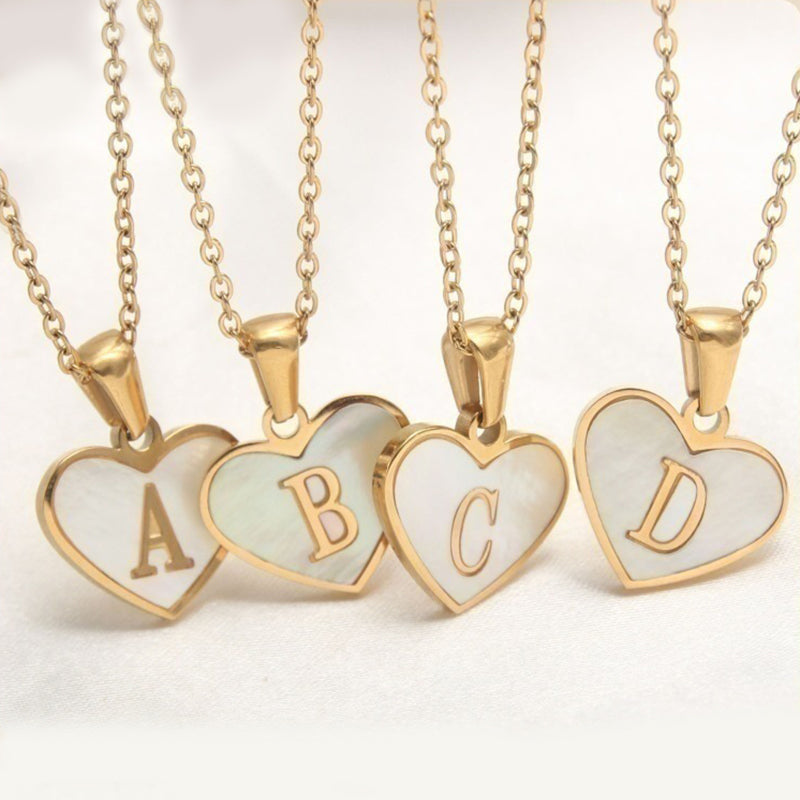 26 Letter Heart-shaped Necklace White Shell