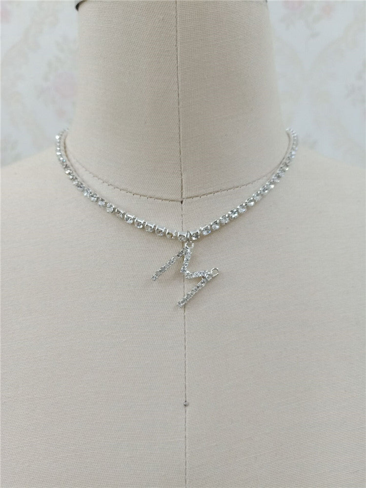 Custom silver tennis personalized name choker initial letter pendant necklace